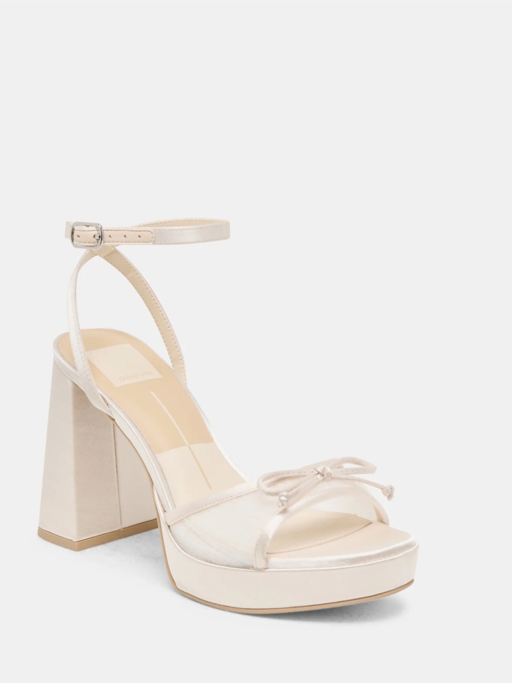 Pandor Cream White Tulle Block Heel Sandals - Picture 2 of 7